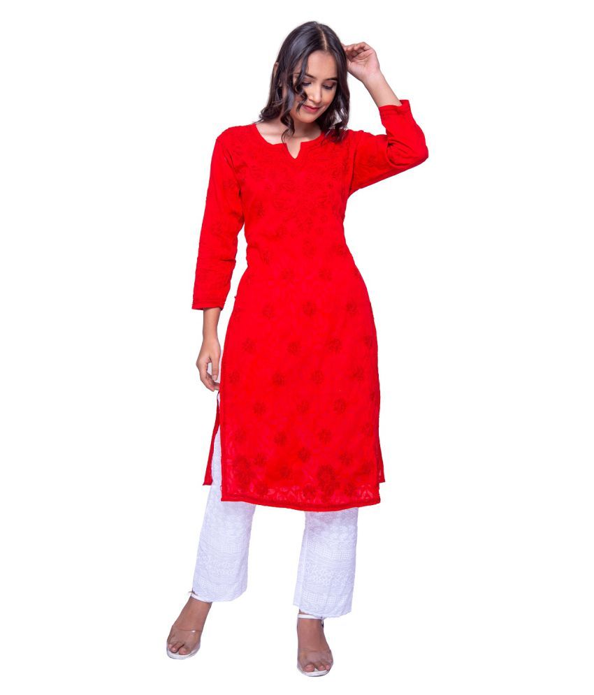 red lakhnavi kurti