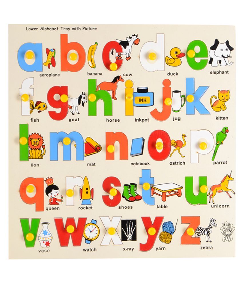 Skillofun Lower Alphabet Tray with Picture with Knobs, Multi Color