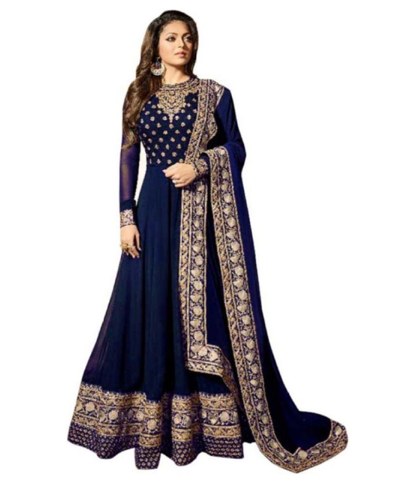 96NU FASHION Blue Georgette Ethnic Gown - Buy 96NU FASHION Blue ...