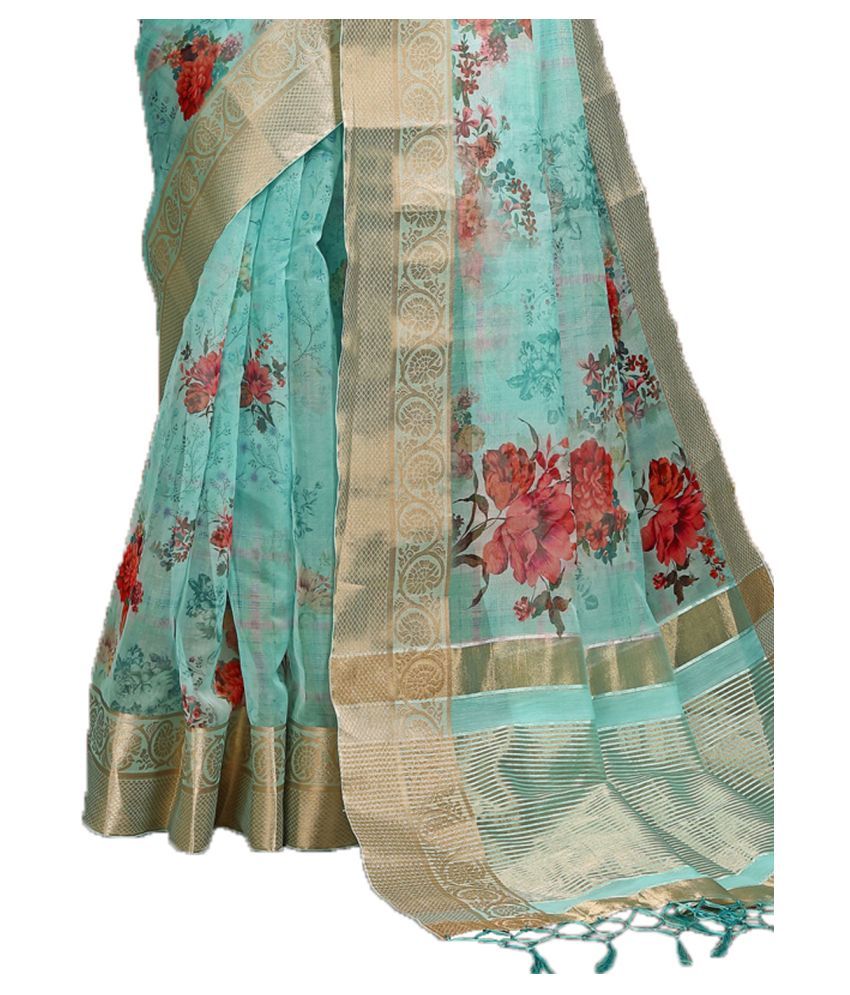 powder blue bead embroidered organza saree