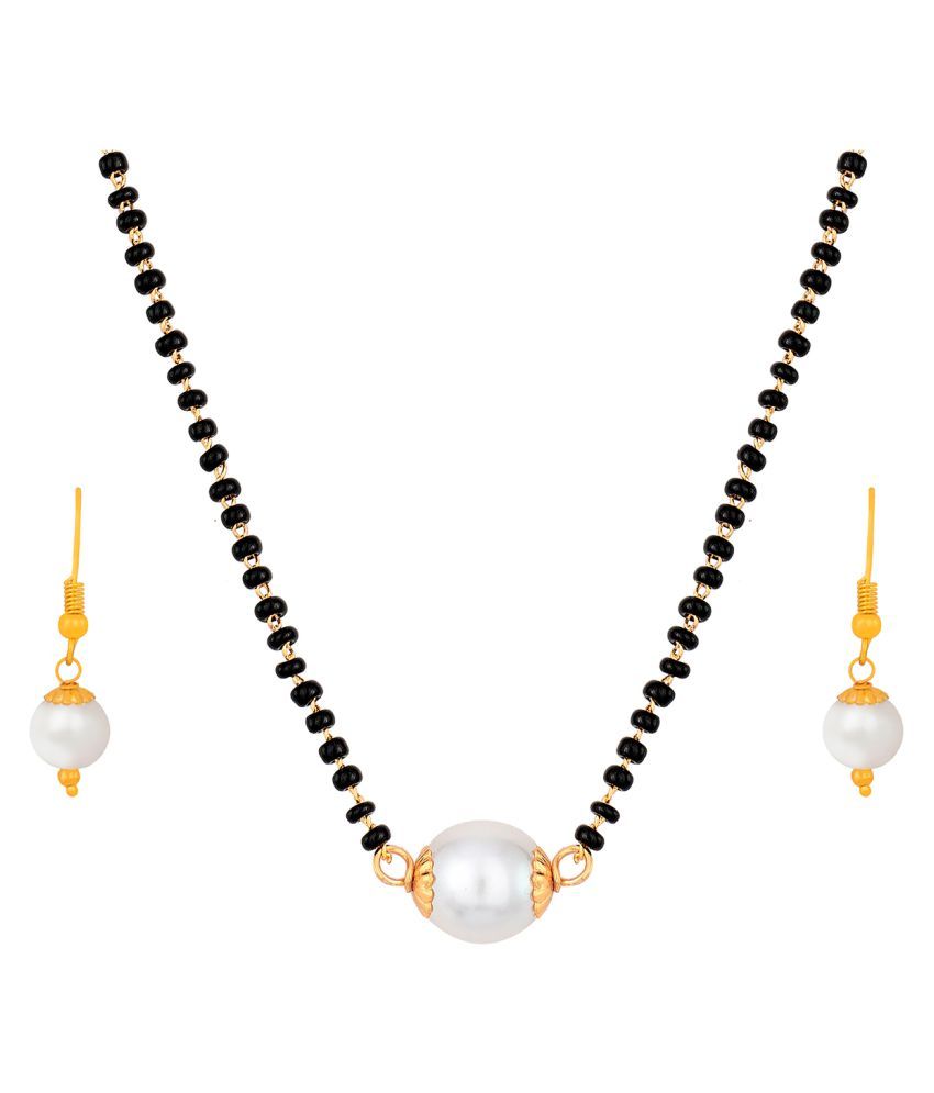     			Jfl Jewellery for Less Gold Plated Japanese Cultured White Pearl Mangalsutra Set For Women