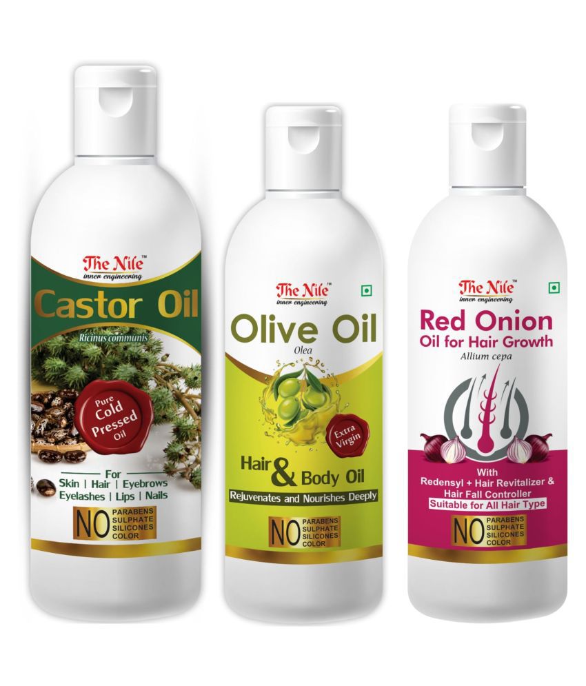     			The Nile Castor Oil 150 ML + Olive Oil 100 ML + Red Onion Oil 100 Ml 350 mL Pack of 3