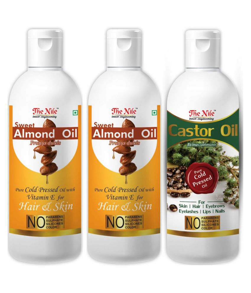     			The Nile Almond Oil 100 ML X 2  (200 ML ) + Castor  Oil 100 Ml 300 mL Pack of 3