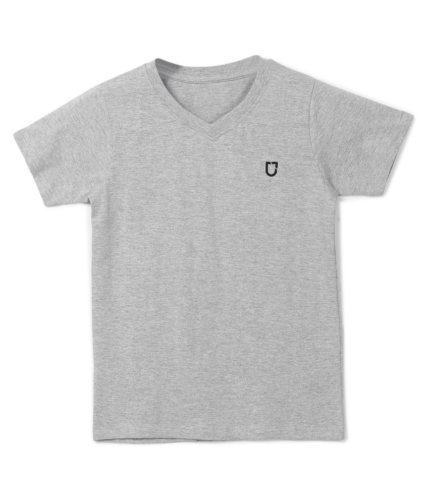     			Urbano Juniors Boy's Grey Melange Solid V-Neck Regular Fit Half Sleeve Cotton T-Shirt