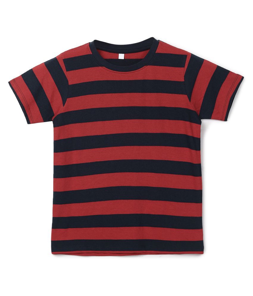     			Urbano Juniors Boy's Red, Navy Striped Regular Fit Half Sleeve Cotton T-Shirt
