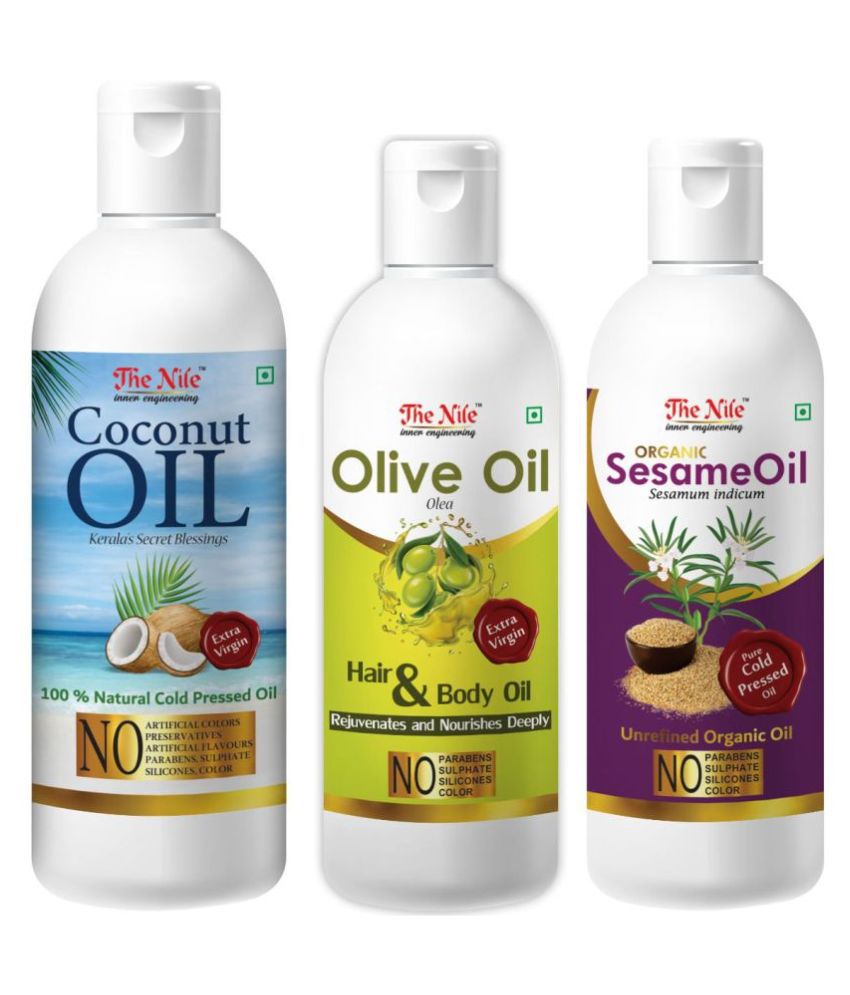     			The Nile Coconut Oil 150 ML + Sesame Oil 100 ML + Olive Oil 100 ML 350 mL Pack of 3