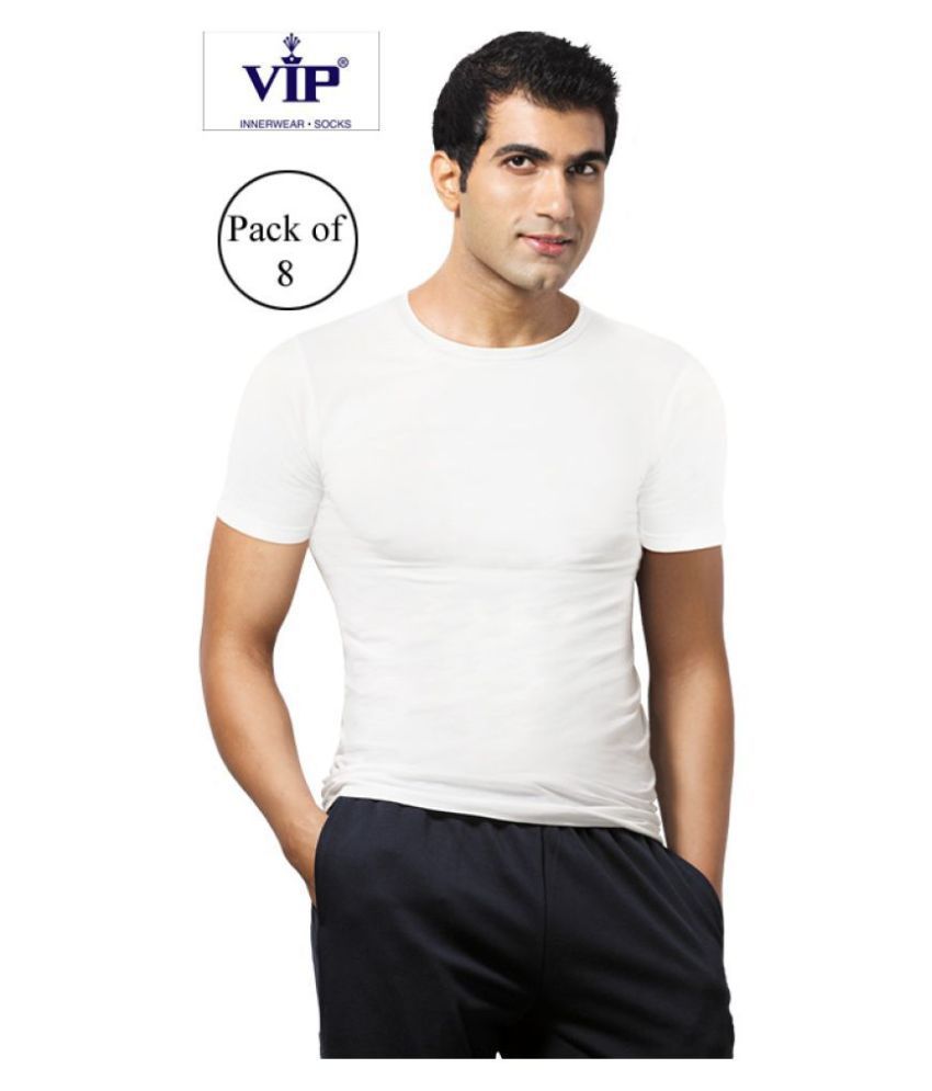     			VIP White Half Sleeve Vests Pack of 8