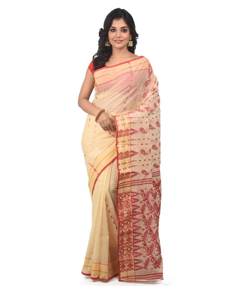 aishani collection Beige,Red Cotton Saree - Buy aishani collection ...