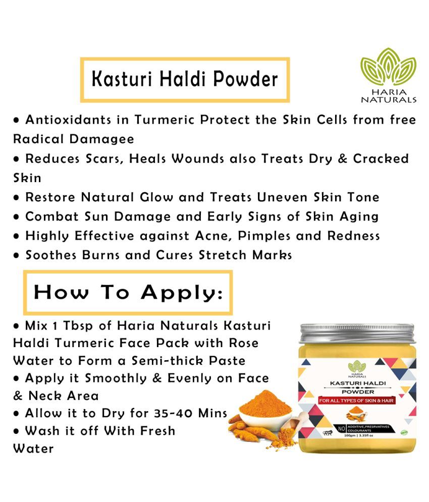 Haria Naturals 100 Pure & Naturals Henna & Kasturi Haldi Powder Face Pack 200 gm Pack of 2 Buy