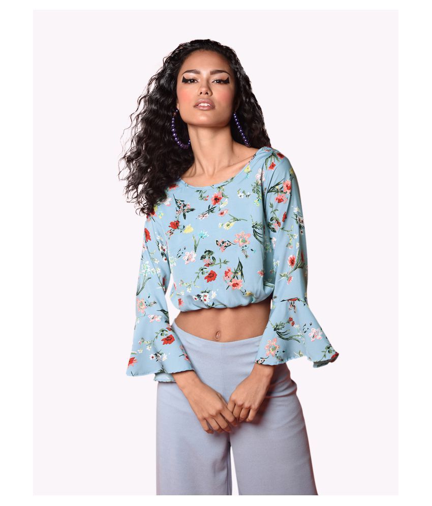     			Chimpaaanzee Crepe Crop Tops - Blue