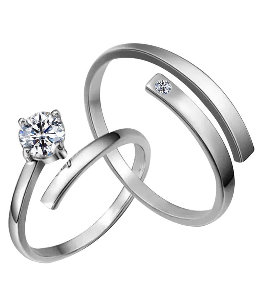 Adjustable Couple Rings Set For Lovers Silver Plated Solitaire For Men And Women 2 Pieces Buy 