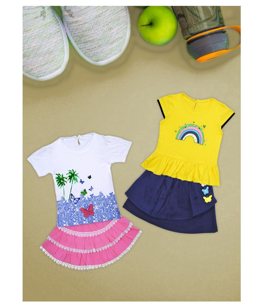     			Me N My CLOSET - Multicolor Cotton Top & Skirt For Baby Girl ( Pack of 2 )