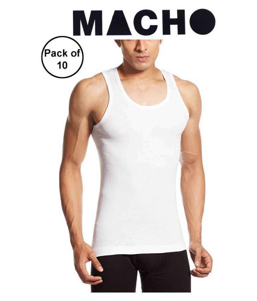     			Macho White Sleeveless Vests Pack of 10