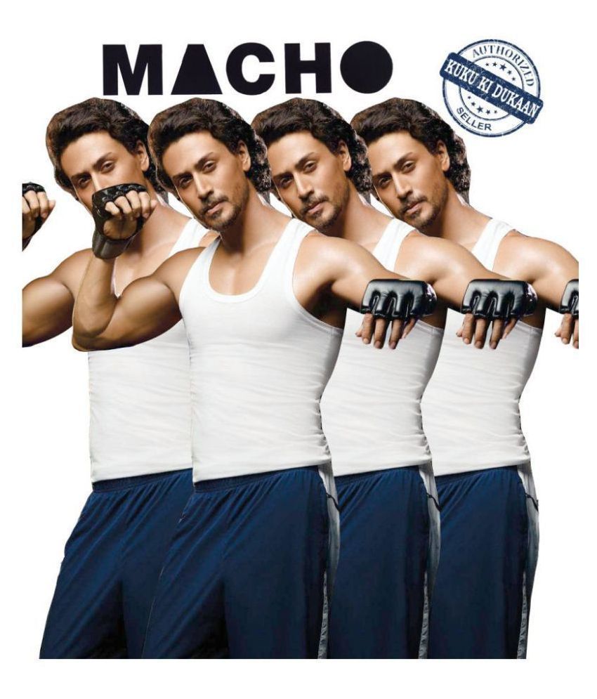     			Macho White Sleeveless Vests Pack of 4