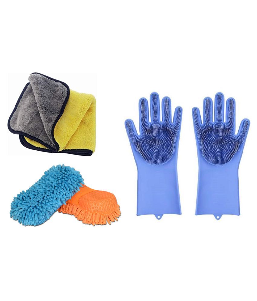 Microfiber Cloth,Rubber Gloves And Cleaning Sponge For Office,Kitchen,cleaning items for home