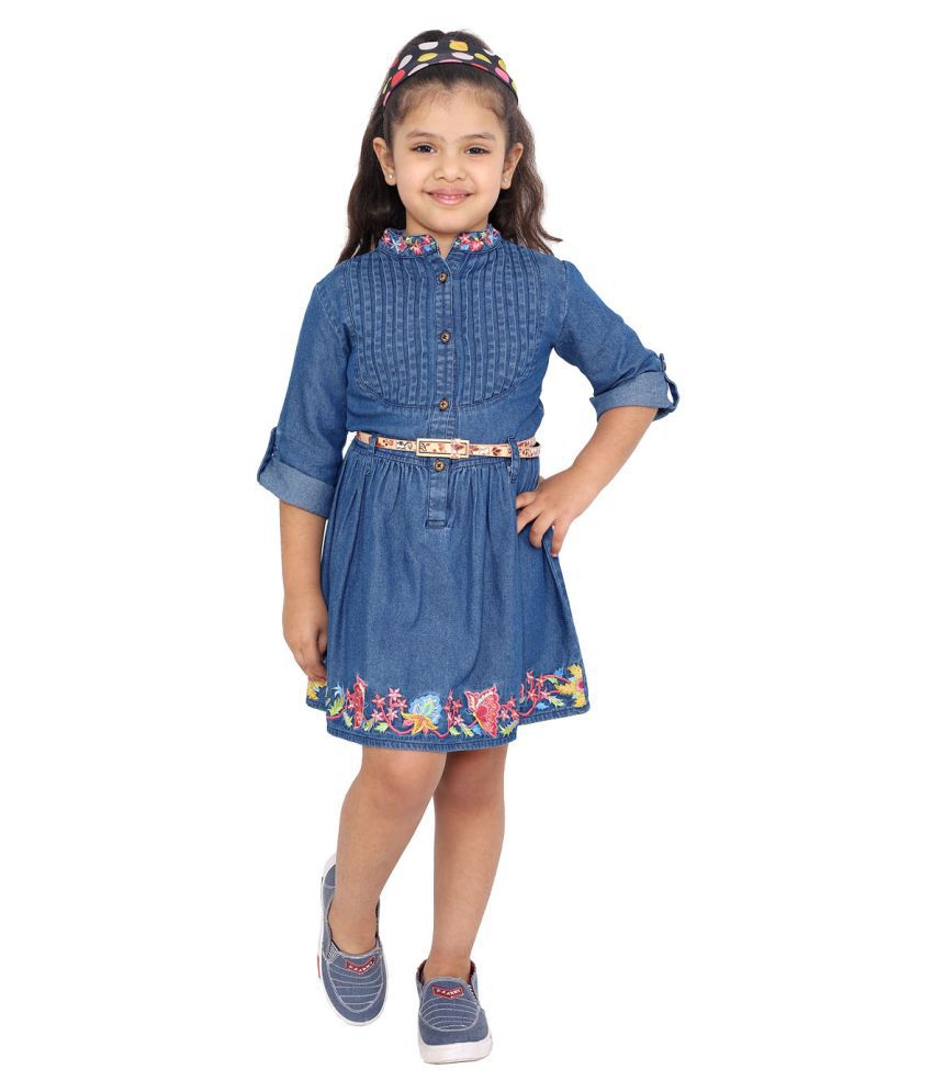     			Naughty Ninos - Blue Denim Girl's Fit And Flare Dress ( Pack of 1 )