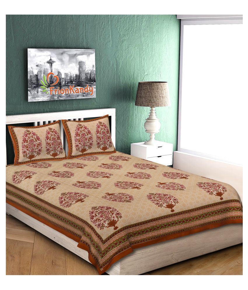 FrionKandy Living Cotton Double Bedsheet with 2 Pillow Covers ( 229 cm