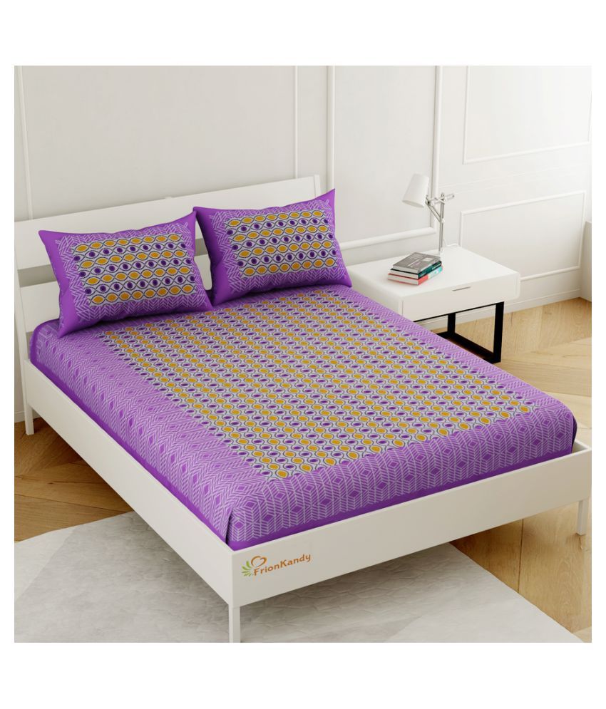 Frionkandy Cotton Double Bedsheet with 2 Pillow Covers ( 254 cm x 179