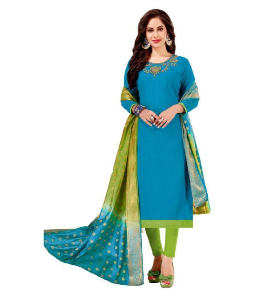 Jheenu Blue Cotton Dress Material Buy Jheenu Blue Cotton Dress 