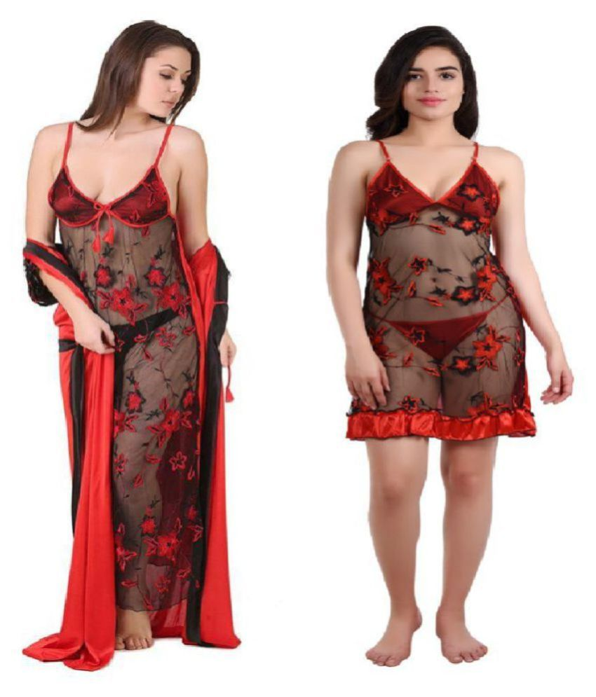 Buy DILJEET Satin Nighty & Night Gowns Red Online at Best Prices in