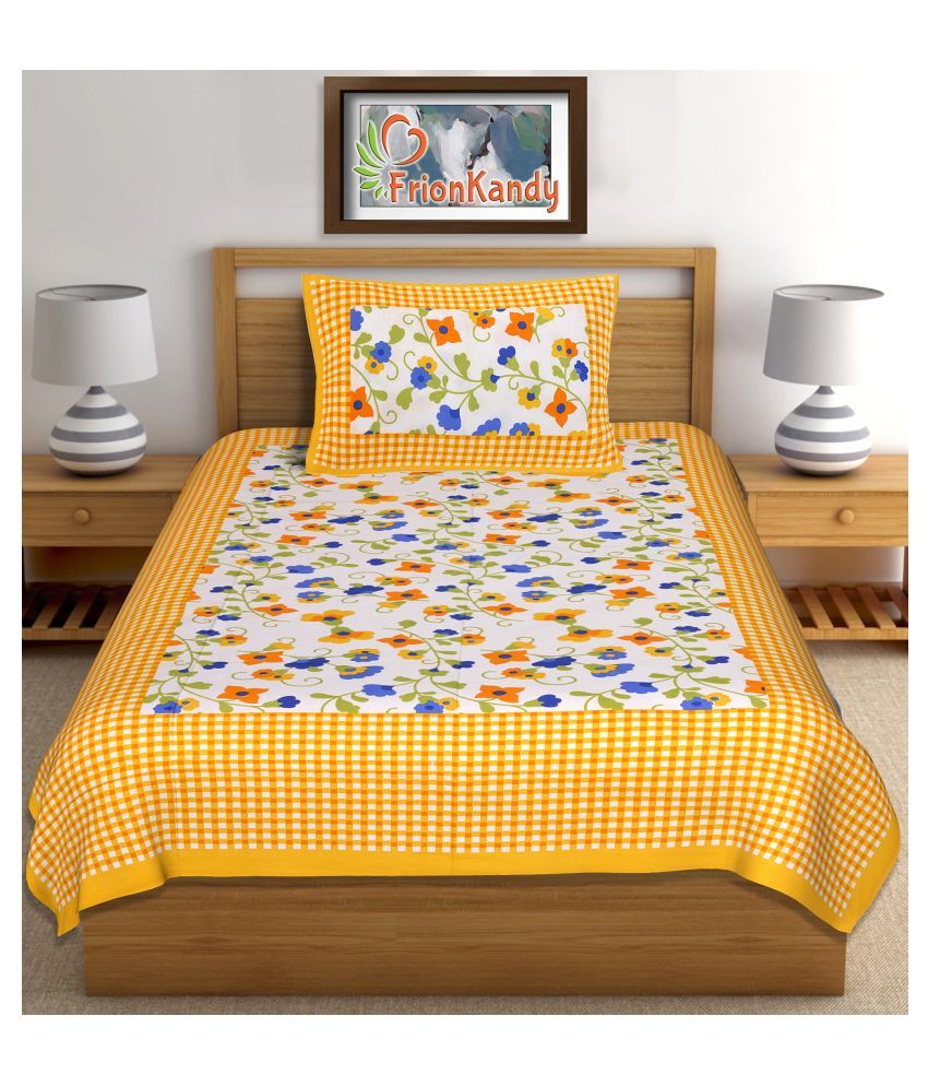 Frionkandy Cotton Single Bedsheet with 1 Pillow Cover ( 229 cm x 152 cm