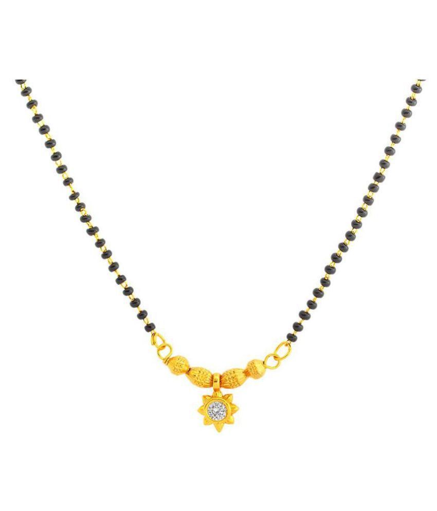     			JFL - Jewellery for Less 1g Gold Plated One Diamond with Floral Mangalsutra with Black Beaded Chain for Women