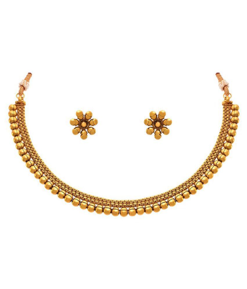     			JFL - Jewellery For Less Copper Golden Designer Gold Plated Necklaces Set