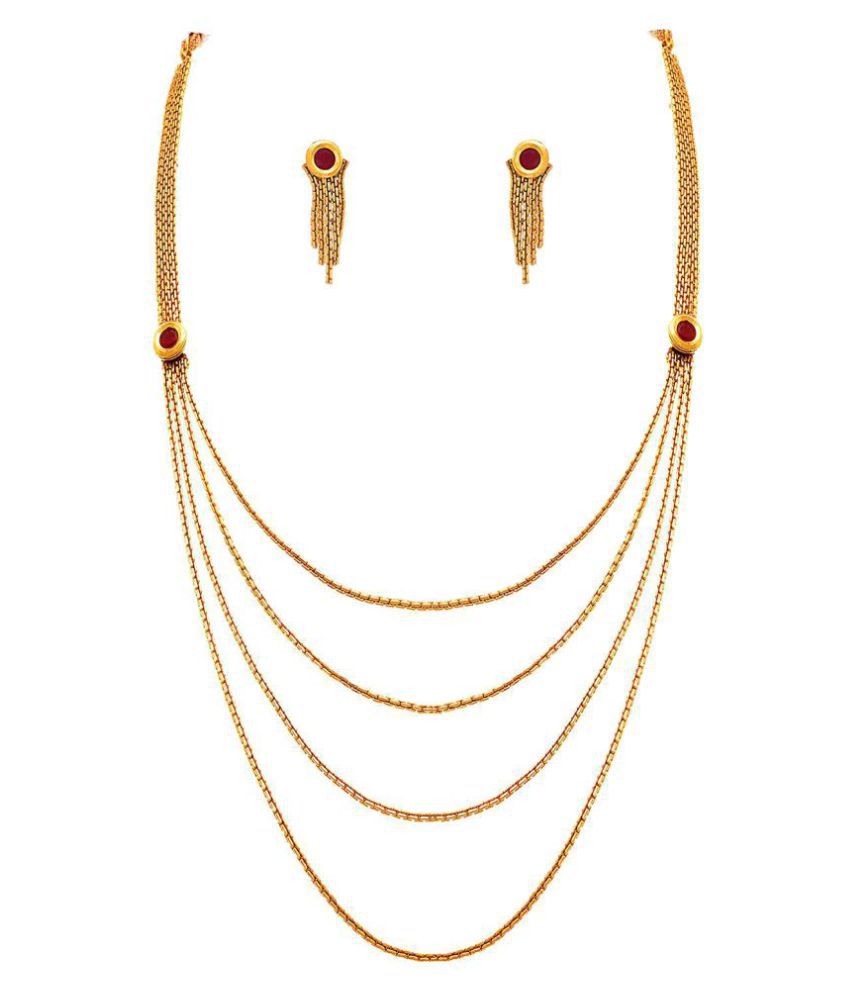     			JFL - Jewellery For Less Copper Red Traditional Gold Plated Necklaces Set