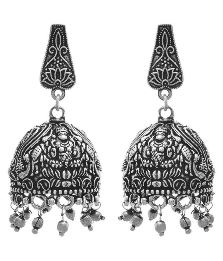     			JFL - Traditional Ethnic Fusion Handmade German Silver Plated Oxidised Designer Jhumka Jhumki Earring for Women & Girls