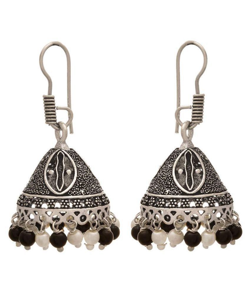    			JFL - Traditional Ethnic Handmade German Silver Plated Oxidised Bead Designer Earring For Women & Girls