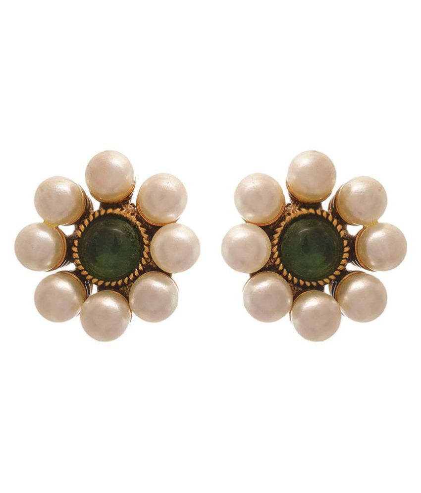     			JFL - Traditional Ethnic One Gram Gold Plated Stone & Pearls Designer Stud Earring for Women & Girls