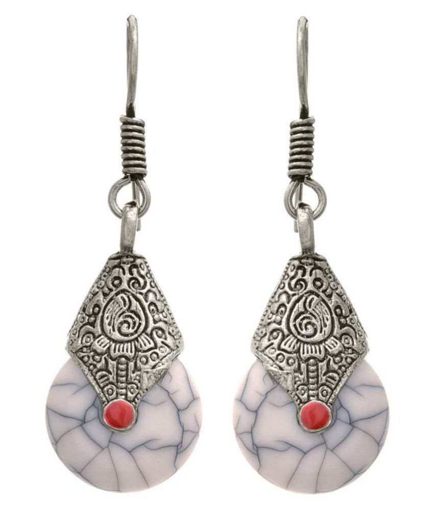     			JFL - Traditional Ethnic Silver Plated Oxidised Earrings with Faux Semi Precious Stone for Women & Girls