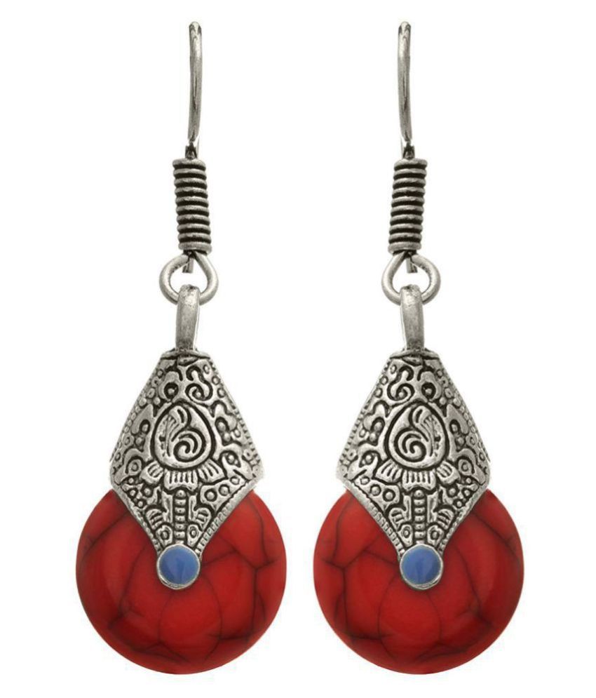     			JFL - Traditional Ethnic Silver Plated Oxidised Earrings with Faux Semi Precious Stone for Women & Girls