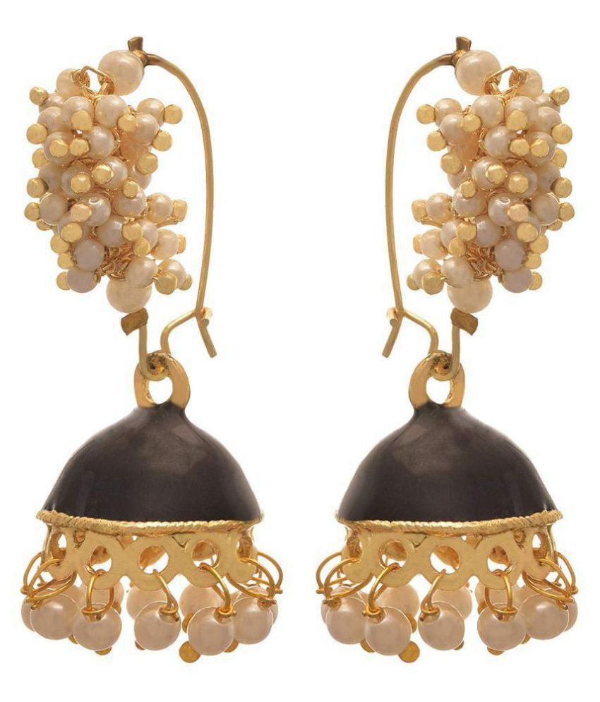     			JFL - Traditional and Ethnic One Gram Gold Plated White Pearls Meenakari Designer Jhumki Bali Earring for Girls & Women