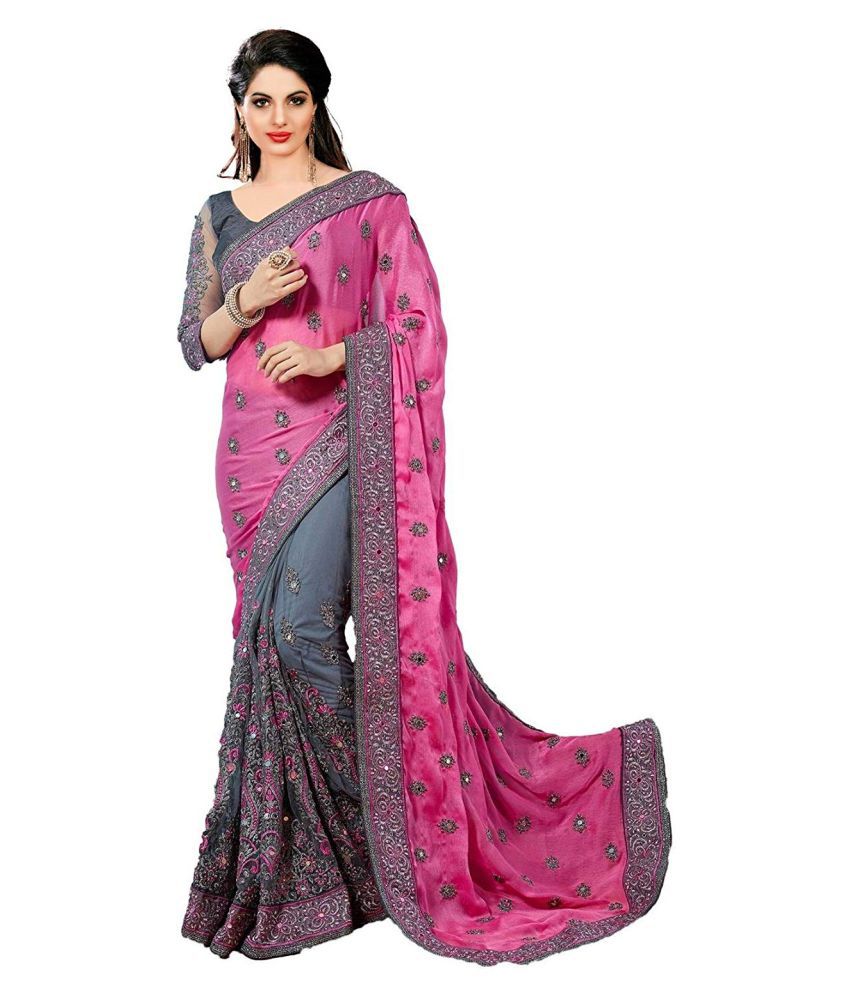 Meera Fashion Pink Satin Saree Buy Meera Fashion Pink Satin Saree Online At Low Price
