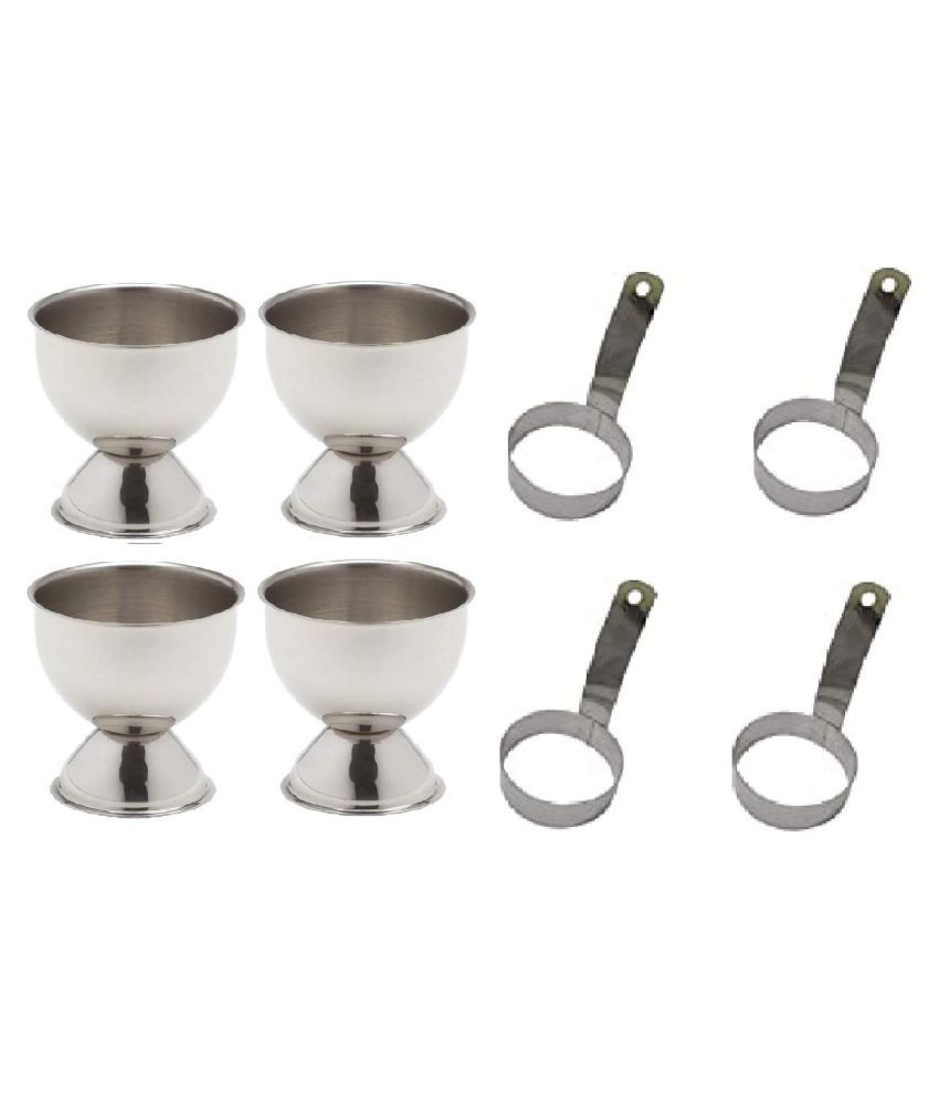     			Stainless Steel Set of 4 Round Egg Ring with Handle and 4 egg cup