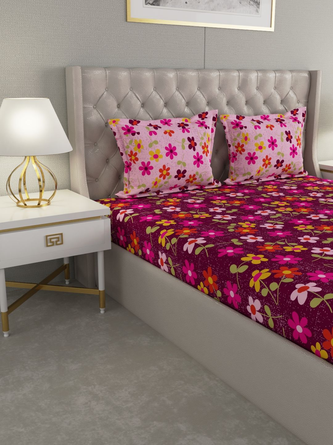 Blush Cotton Double Bedsheet with 2 Pillow Covers ( 254 cm x 229 cm ) Buy Blush Cotton Double