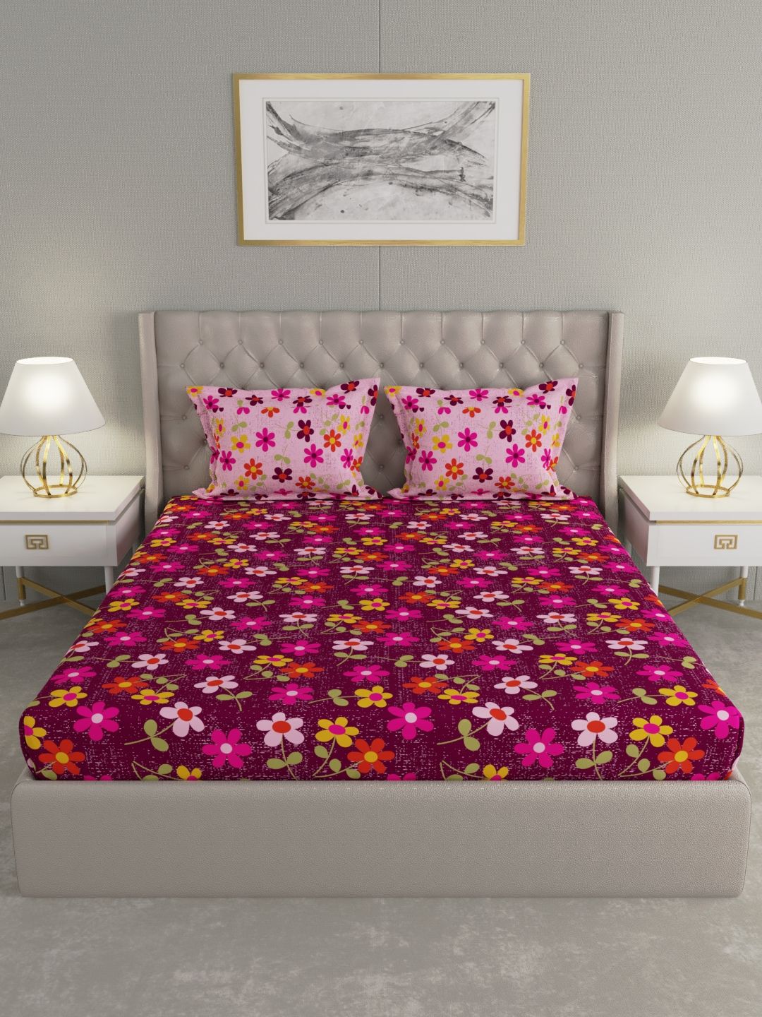 Blush Cotton Double Bedsheet with 2 Pillow Covers ( 254 cm x 229 cm