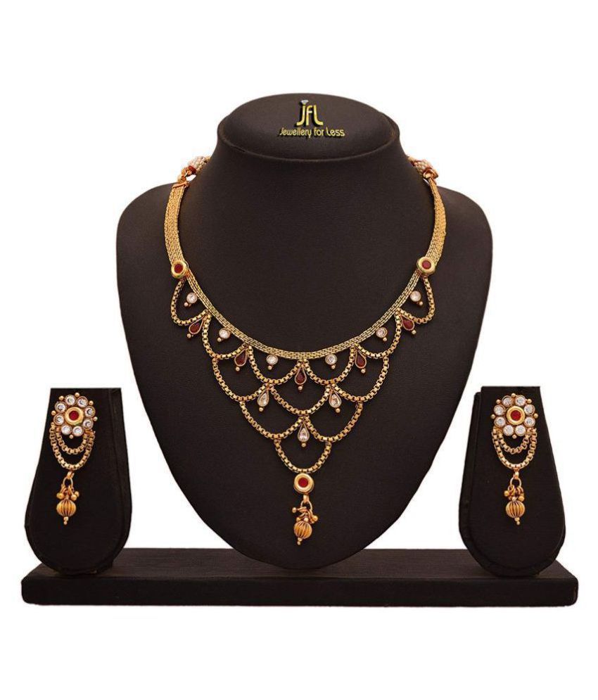     			JFL - Jewellery For Less Copper Golden Contemporary/Fashion 22kt Gold Plated Necklaces Set