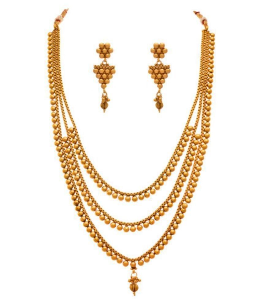     			JFL - Jewellery For Less Copper Golden Traditional 22kt Gold Plated Necklaces Set