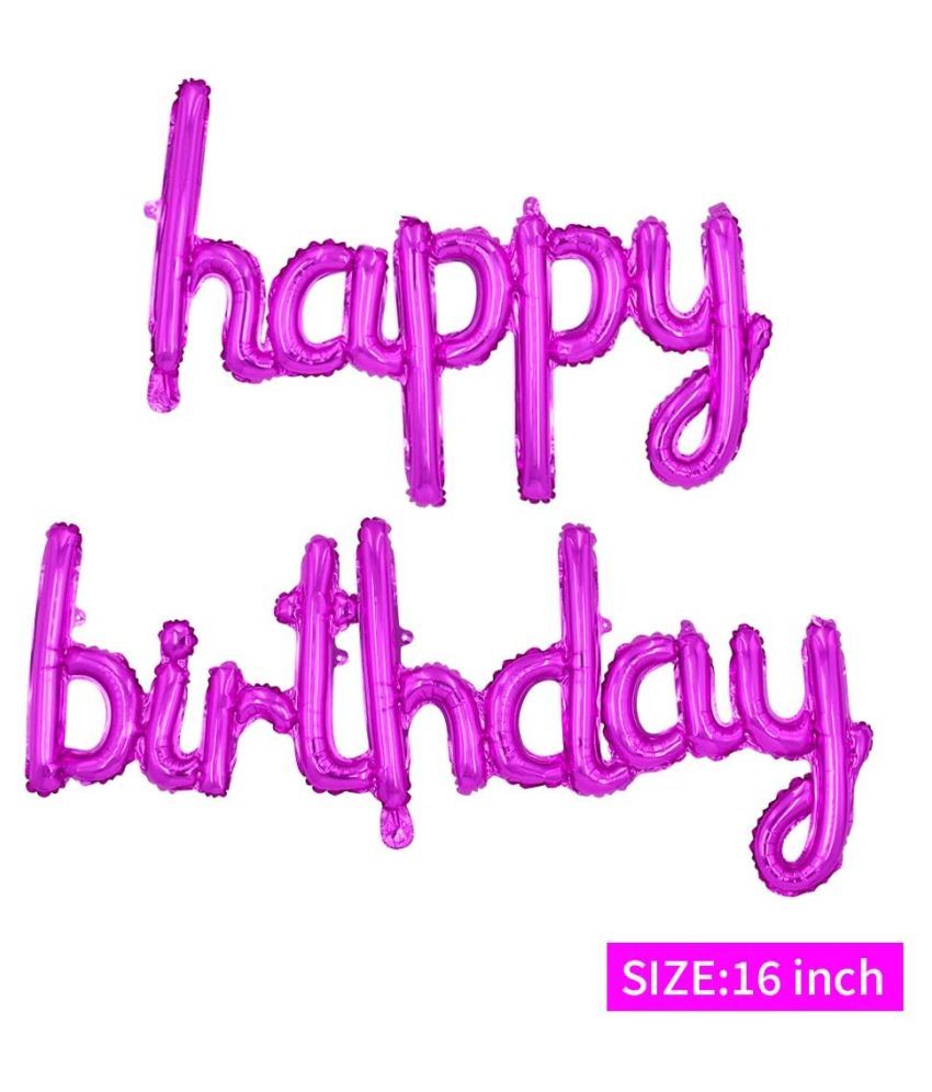 happy birthday foil balloons banner 16 inch cursive pink letter