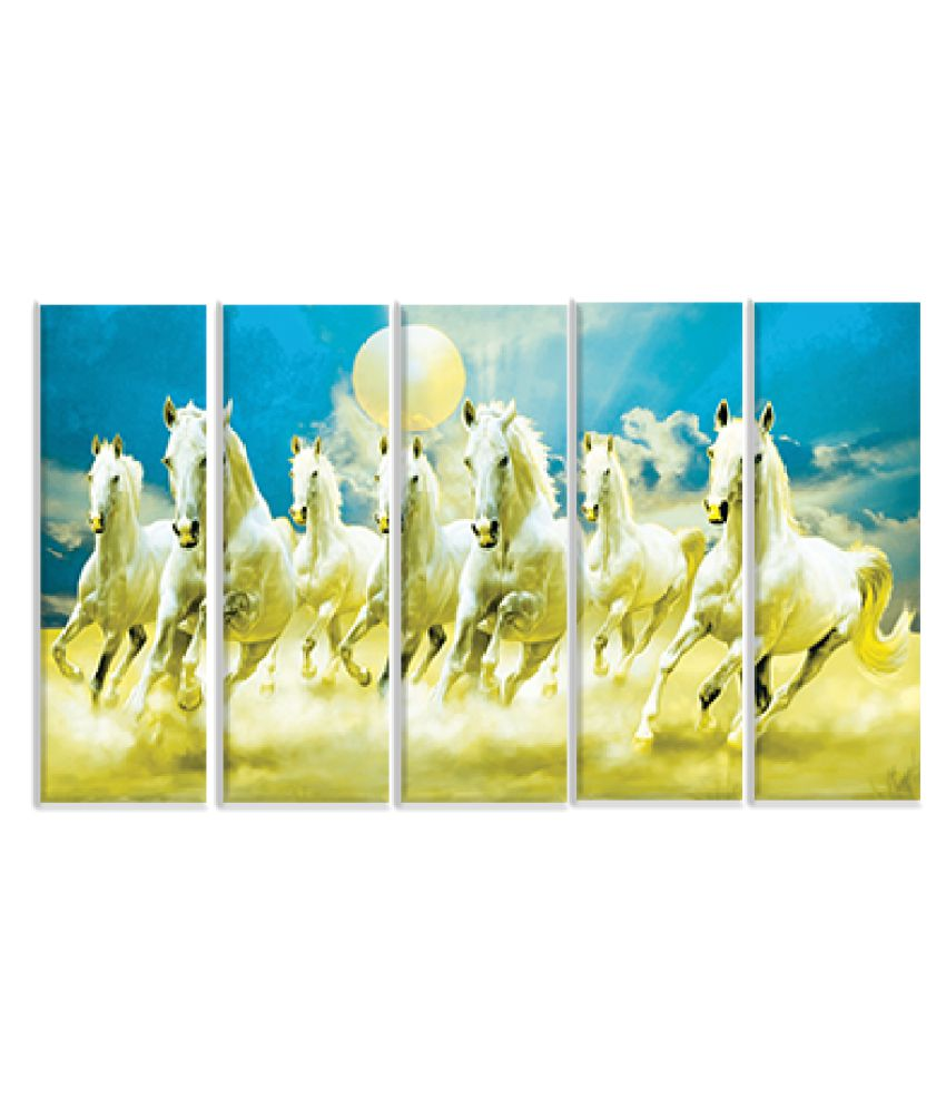 KALARKARI 7 Horses VASTU wall art painting with MDF stretch frame Canvas Painting With Frame