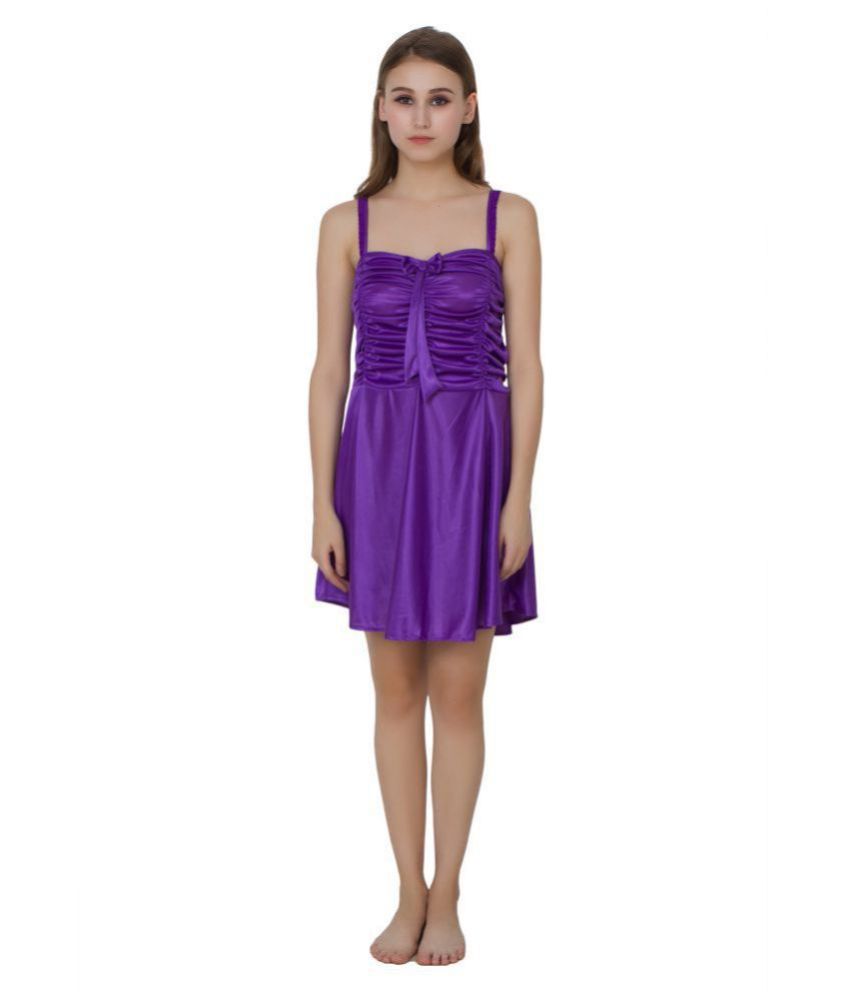     			Affair Satin Baby Doll Dresses With Panty - Purple