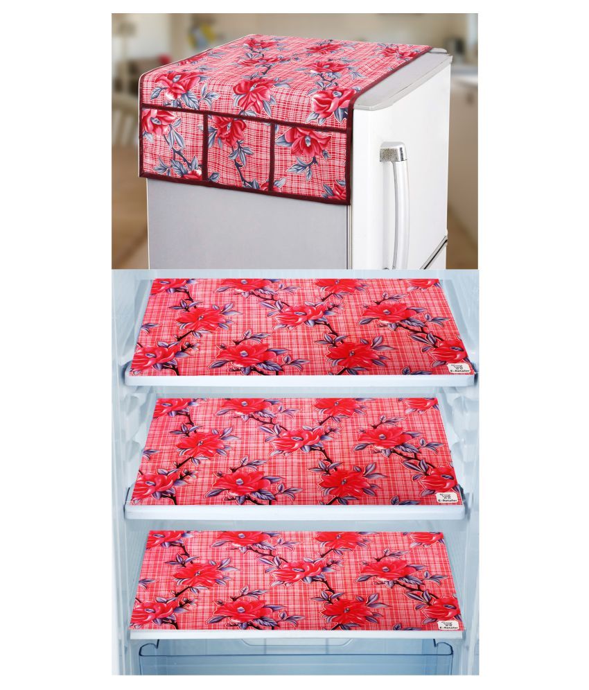     			E-Retailer Set of 4 Polyester Red Fridge Top Cover