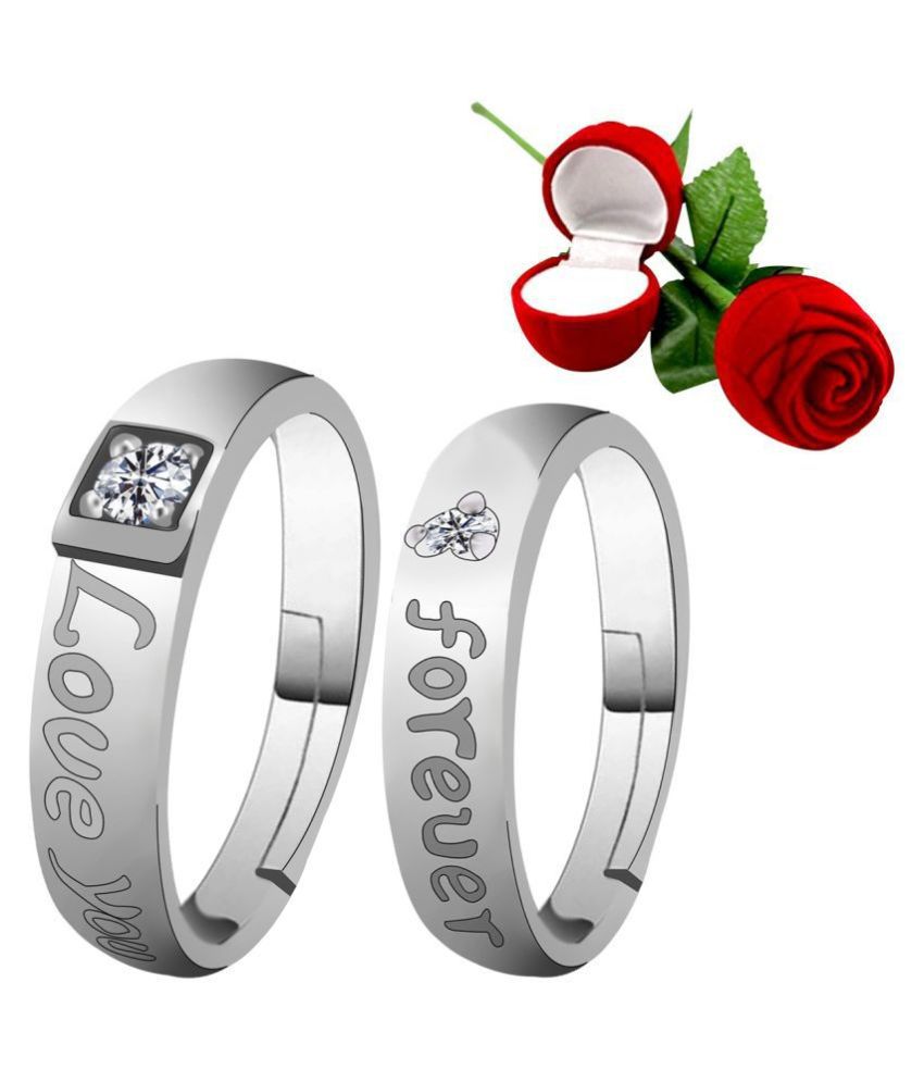     			SILVERSHINE Silverplated Elegant LOVE Solitaire His and Her Adjustable proposal Diamond couple ring For Men And Women Jewellery