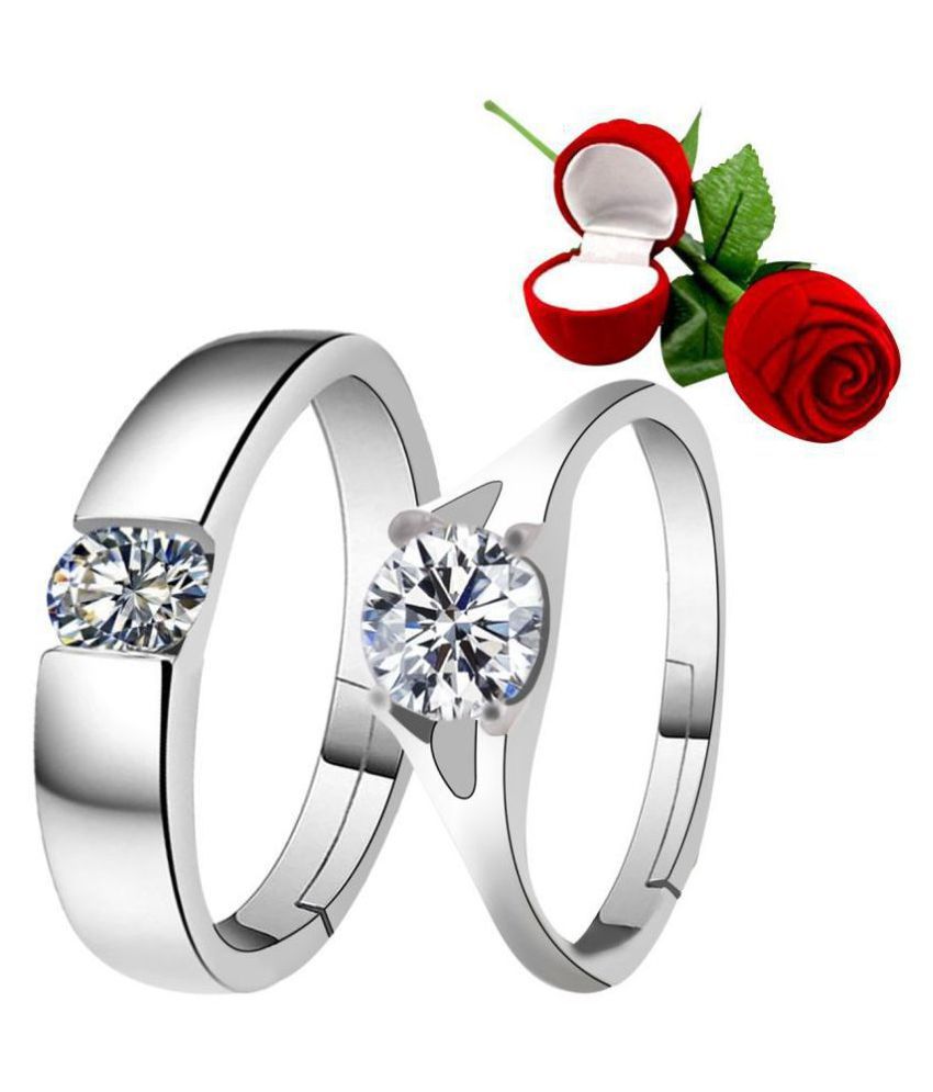     			SILVERSHINE Silverplated Solitaire His and Her Adjustable proposal Diamond couple ring For Men And Women Jewellery