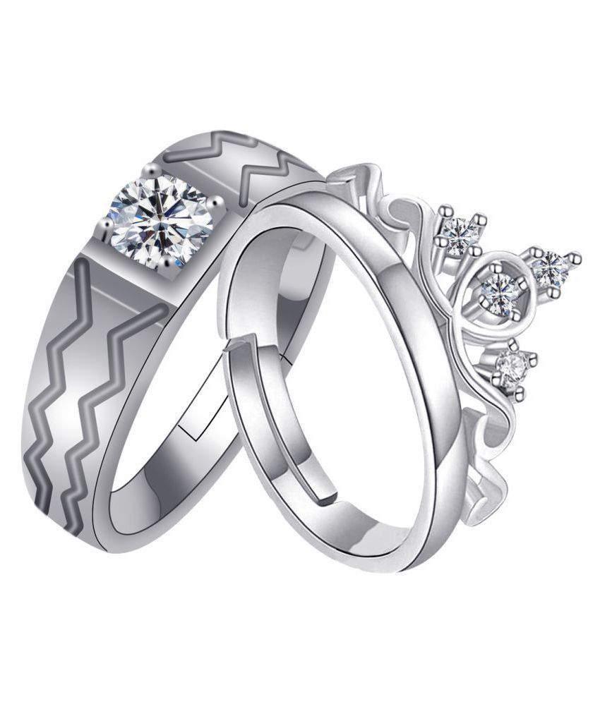     			SILVERSHINE, silver plated adjustable royal look king and queen couple ring for men and women.