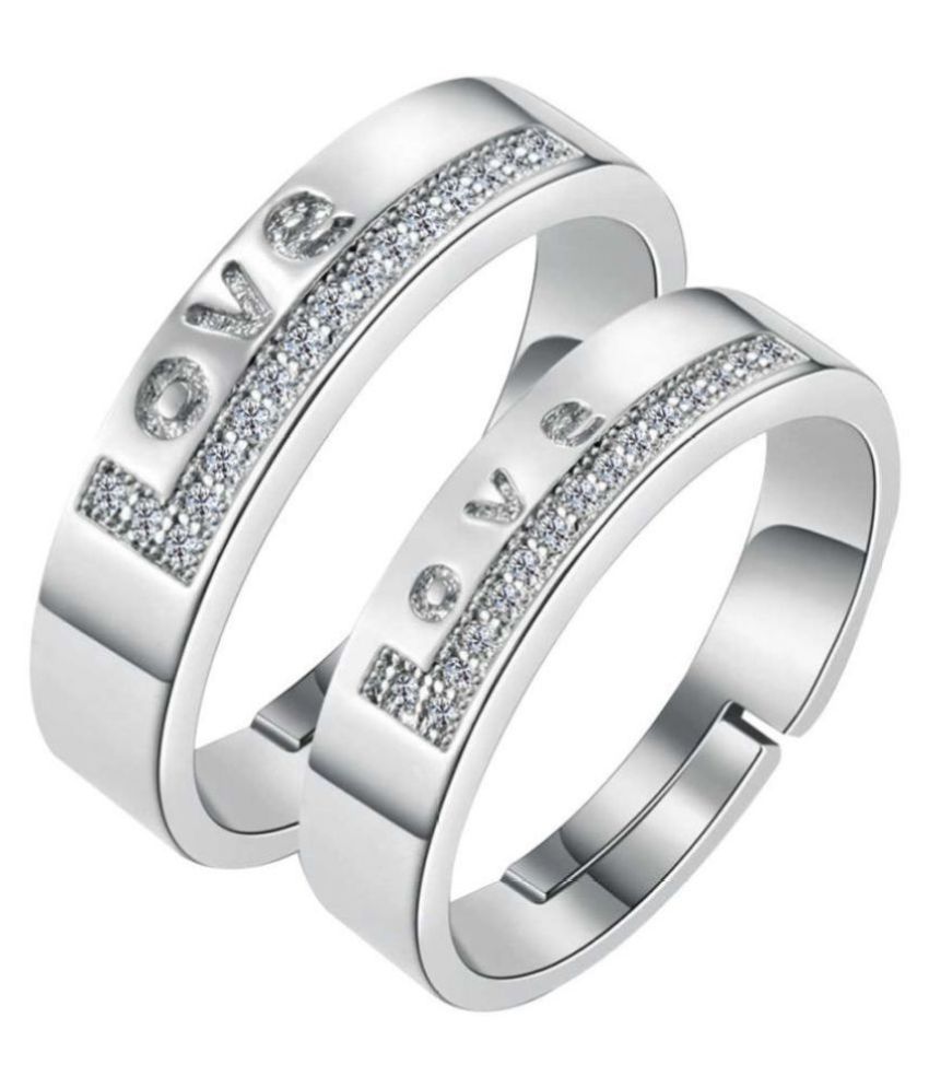     			SILVERSHINE,silver plated ring simbol of love decorated of diamond adjustable couple ring for men and women.