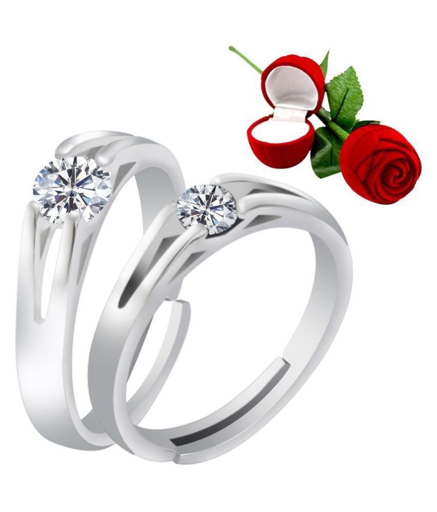     			Silver Shine Silver Plated Adjustable Couple Ring with 1 Piece Red Rose Gift Box for Men and Women