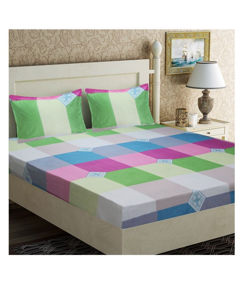     			Home Candy Microfiber Geometric Double Bedsheet with 2 Pillow Covers- Multicolor